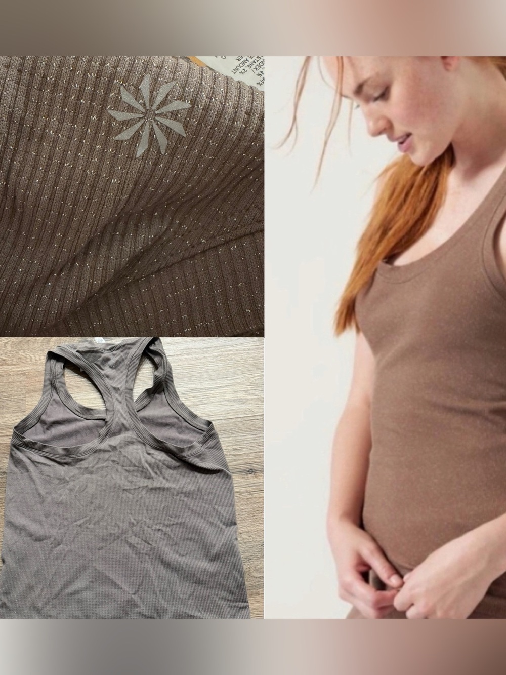 Athleta ribbed shimmer seamless momentum taupe tank top s